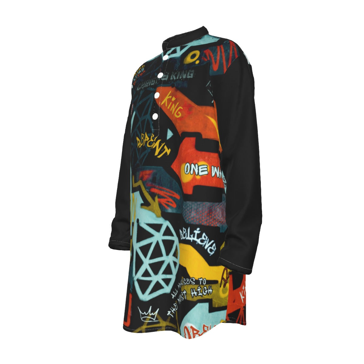 Men's GRAFFITI GOD Stand-up Collar Long Shirt