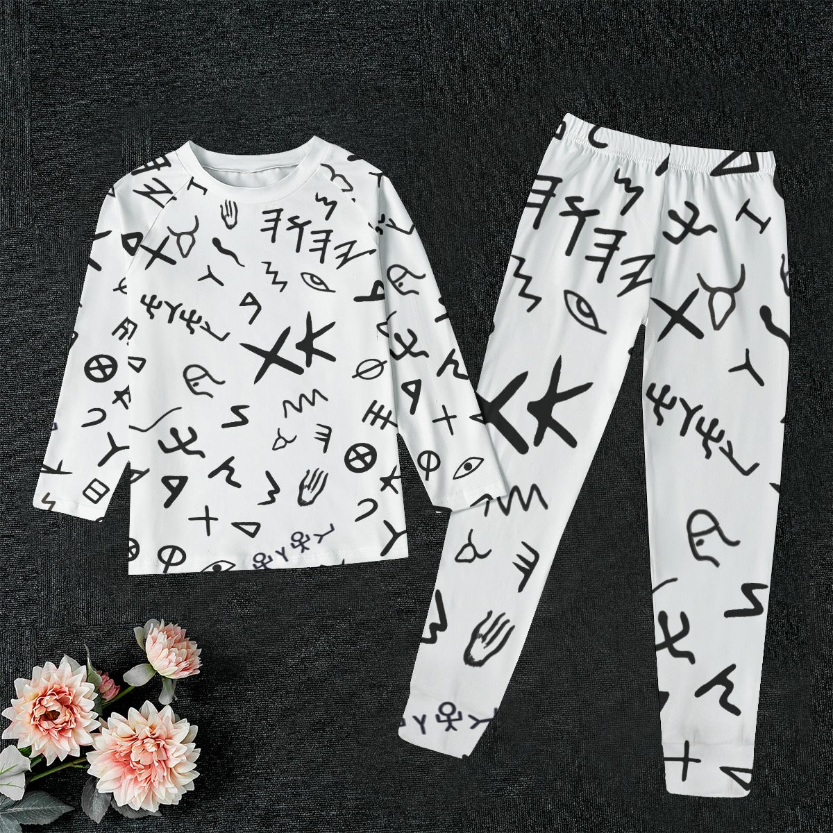 AHAYAH Ancient Paleo Phoenician Pictograph Alphabet Pattern Long Button Down Shirt