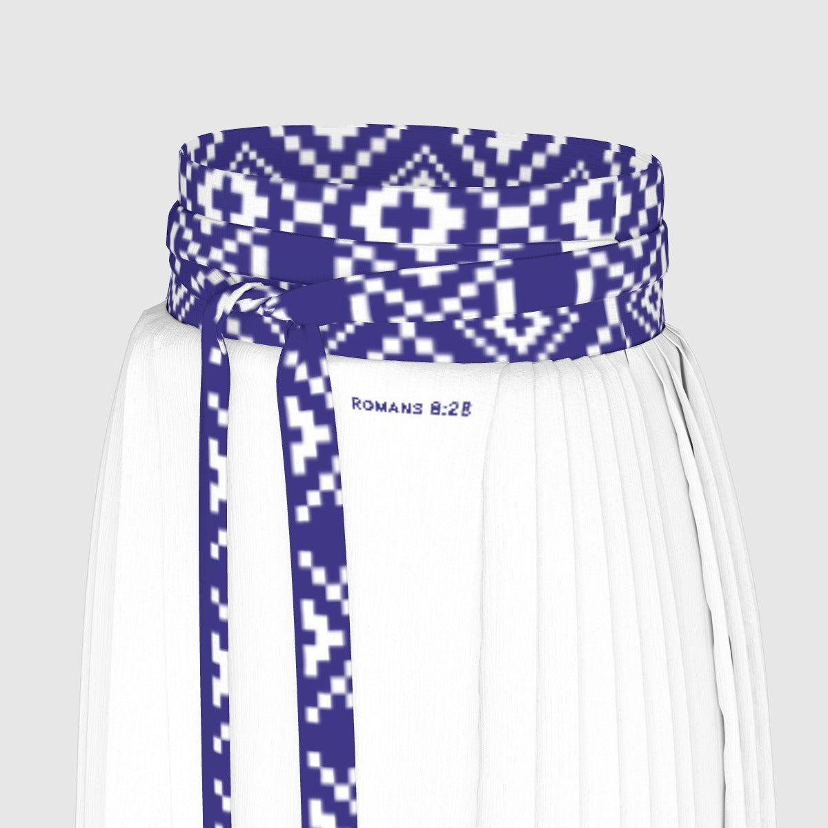 ROMANS 8:28 Scripture Blue and White Ethnic Pattern Long Pleated Skirt