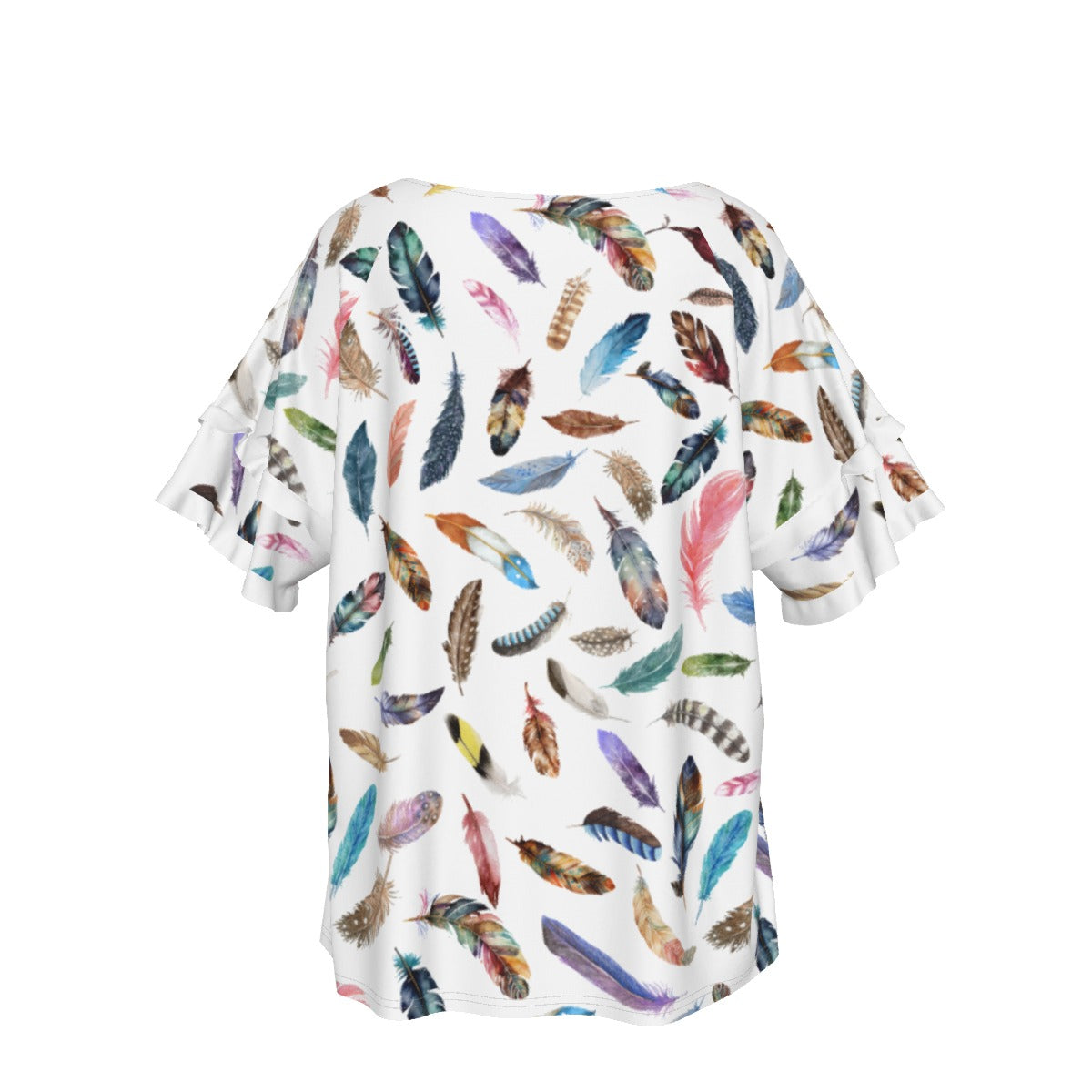 BELIEVE Feather Print Round Neck Layered Sleeve Shirt