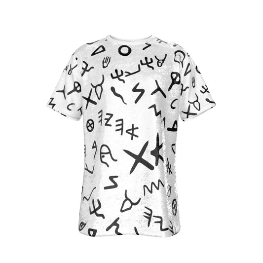 AHAYAH Ancient Paleo Phoenician Pictograph Alphabet Pattern White Velvet T Shirt