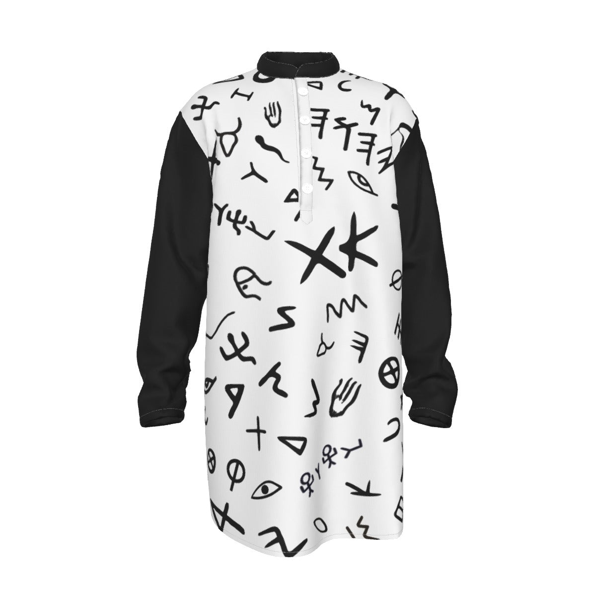 Men's YAHUAH Ancient Paleo Phoenician Pictograph Alphabet Pattern Stand-up Collar Long Shirt