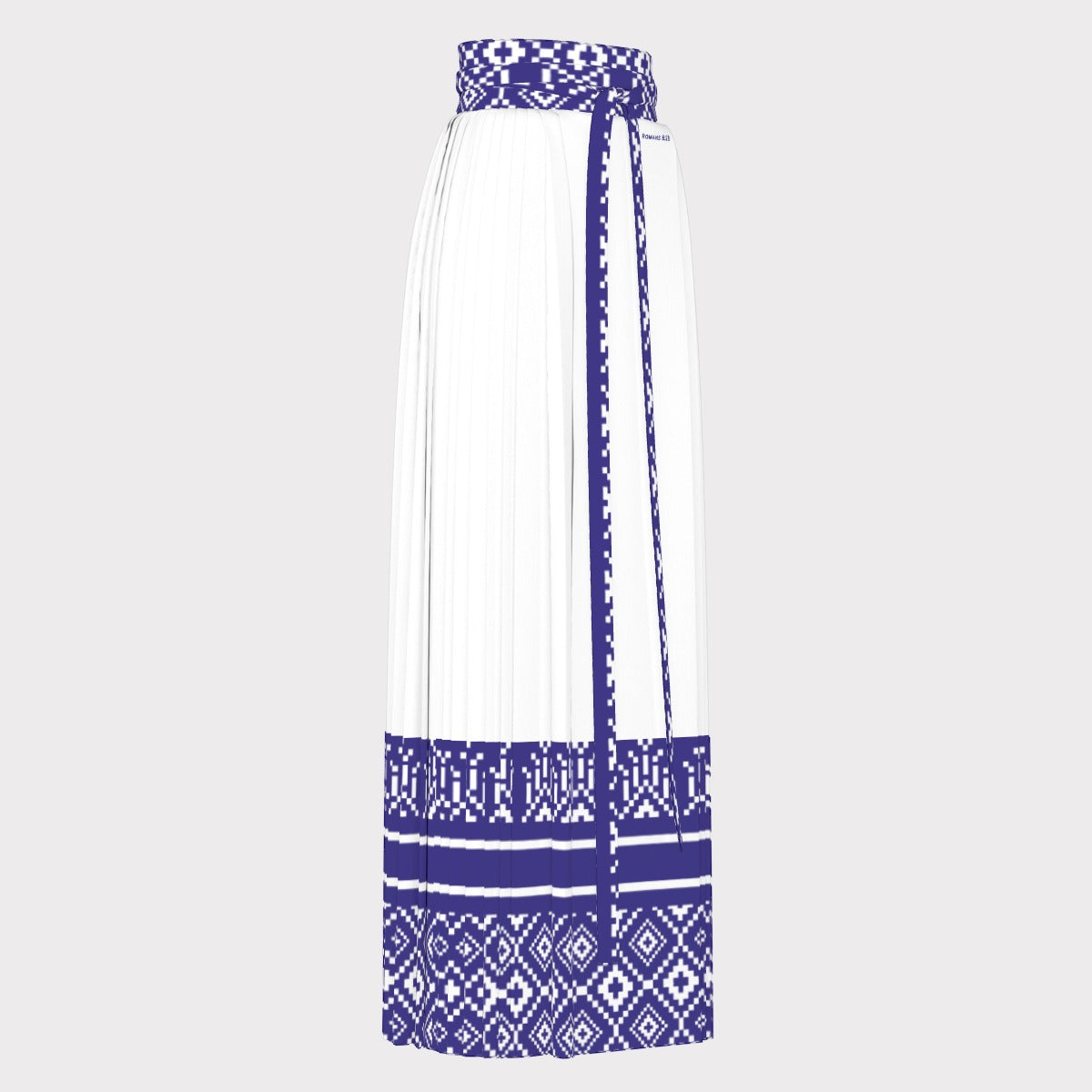 ROMANS 8:28 Scripture Blue and White Ethnic Pattern Long Pleated Skirt