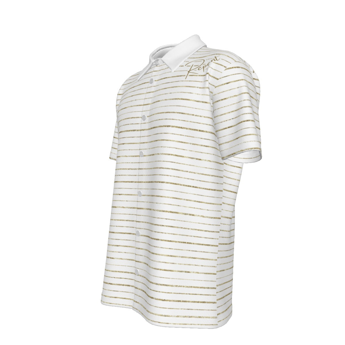 REPENT White and Gold Striped Pattern Shirt