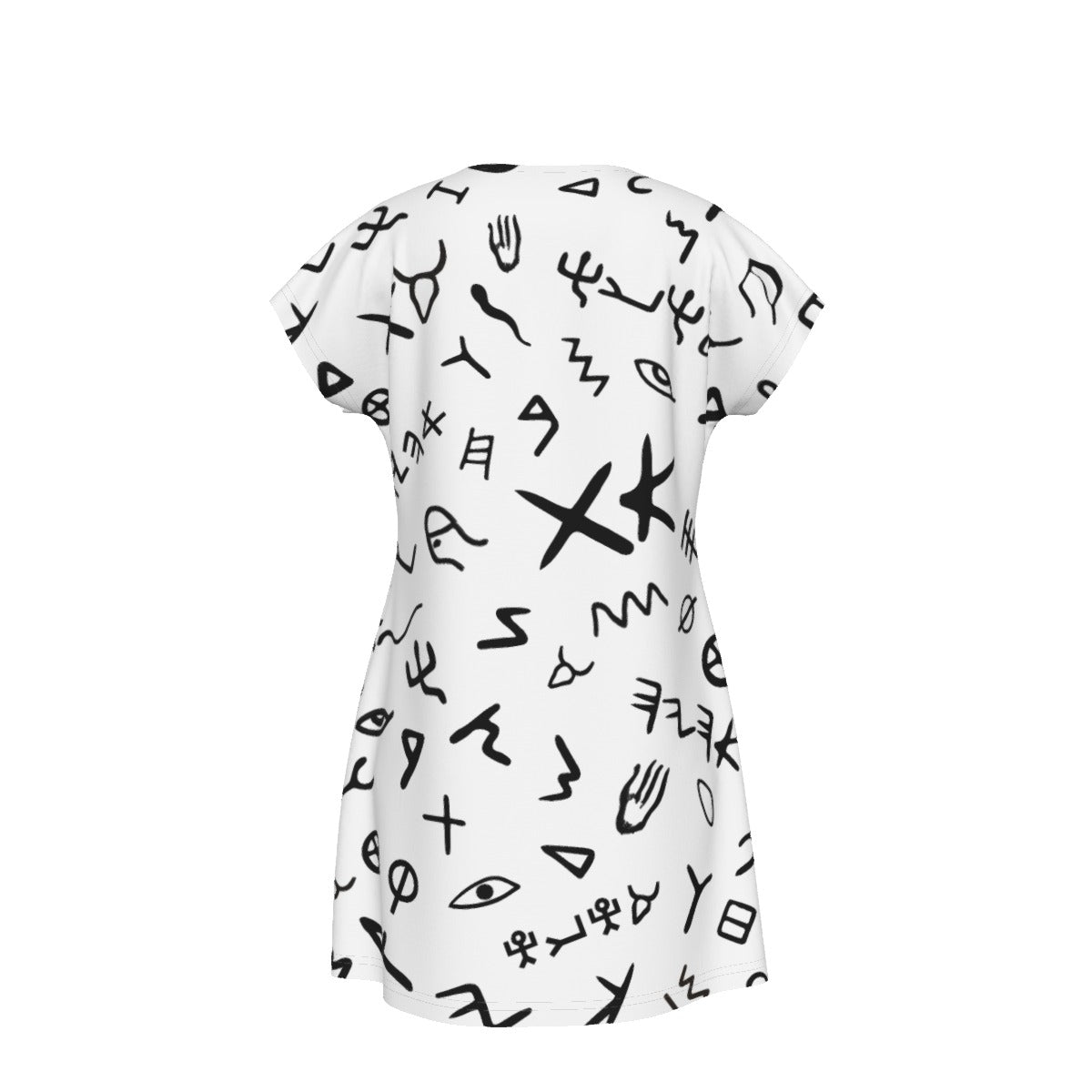 AHAYAH Ancient Paleo Phoenician Pictograph Alphabet Pattern Short Sleeve Dress