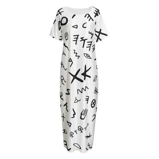 YAHUAH Paleo Phoenician Pictograph Hebrew Alphabet Pattern Long Dress With Pockets