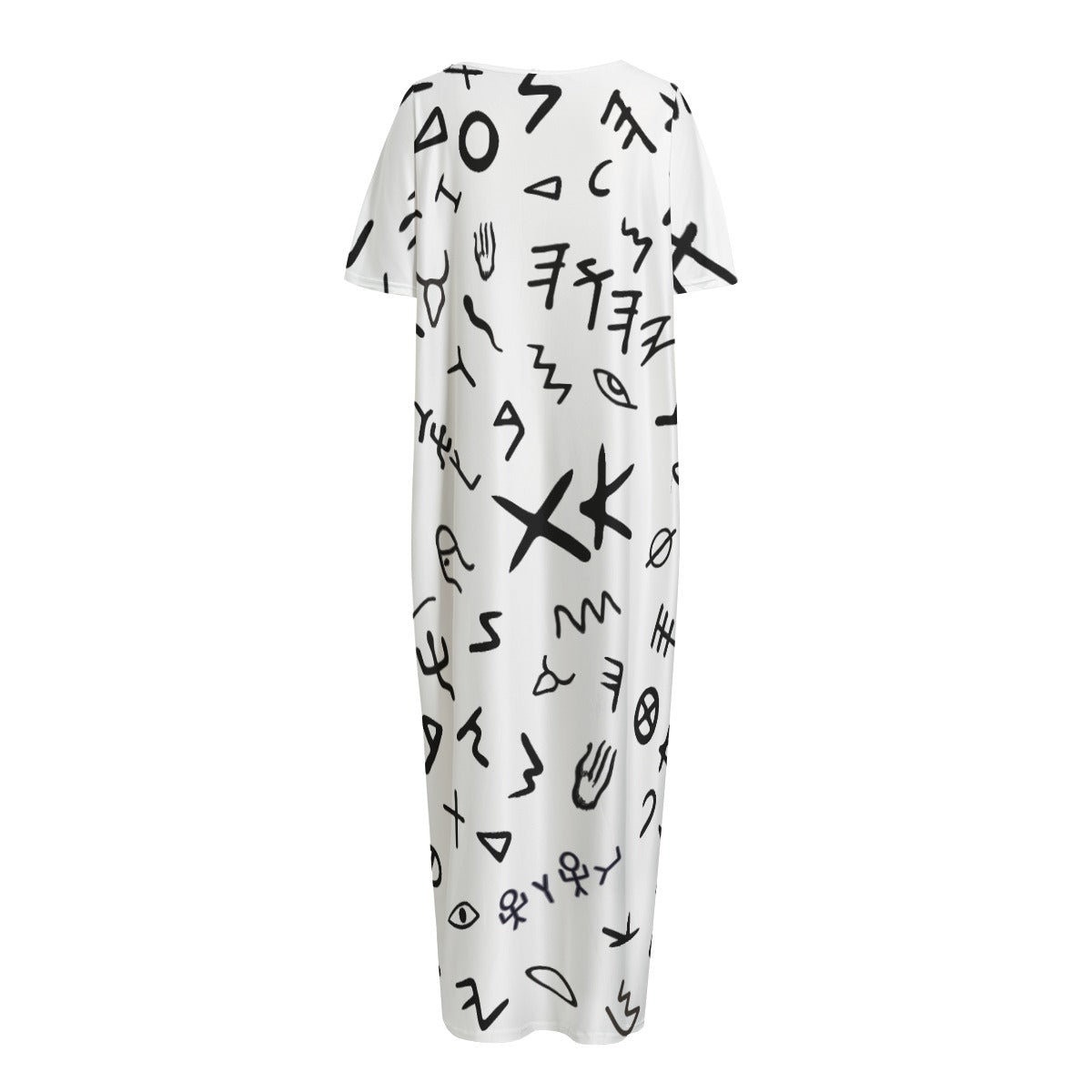 YAHUAH Paleo Phoenician Pictograph Hebrew Alphabet Pattern Long Dress With Pockets