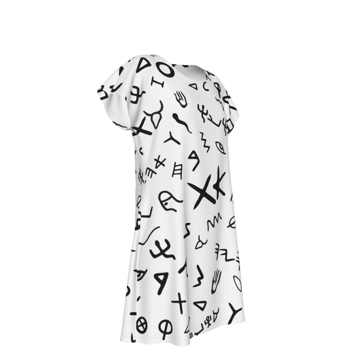 AHAYAH Ancient Paleo Phoenician Pictograph Alphabet Pattern Short Sleeve Dress