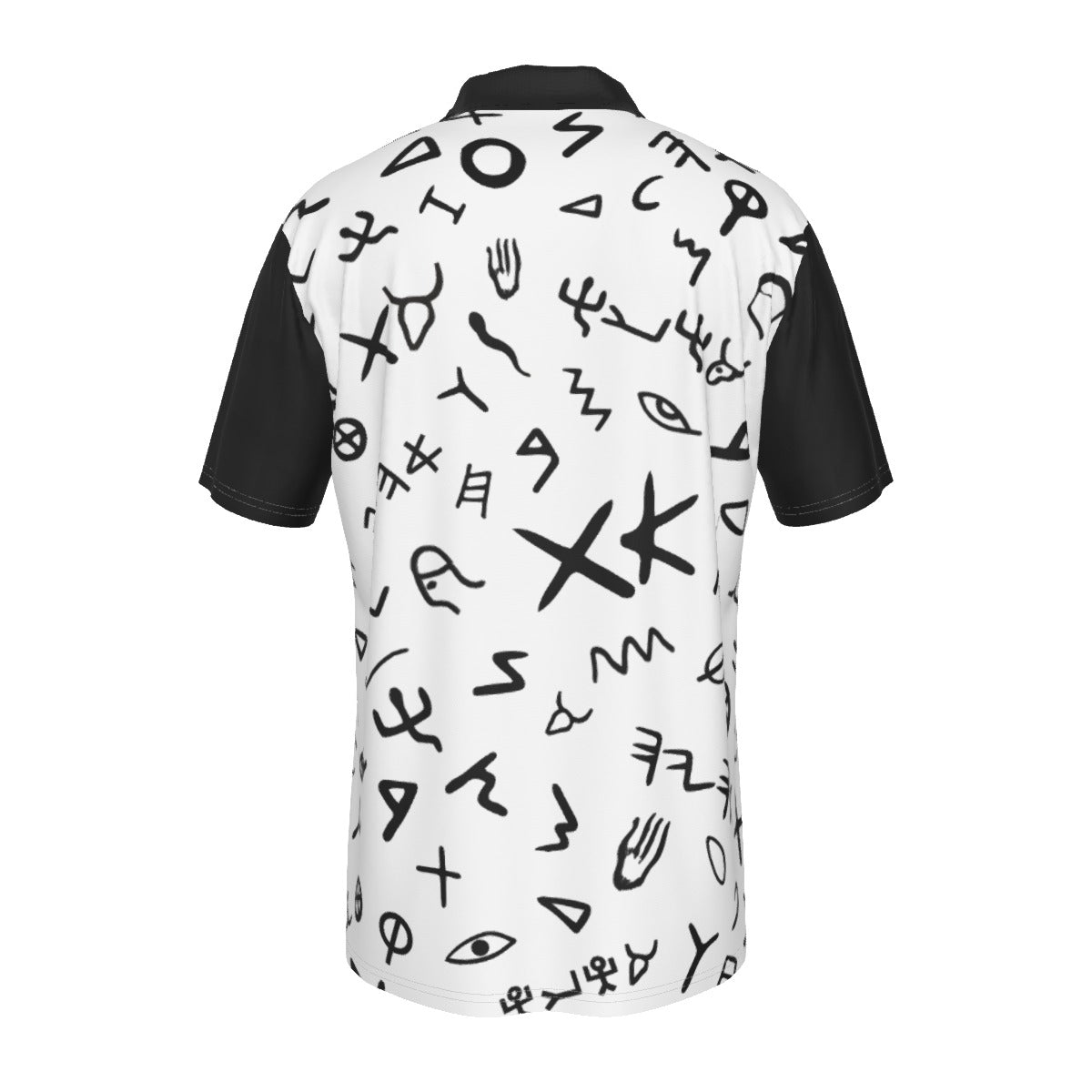 Men's AHAYAH Ancient Paleo Phoenician Pictograph Alphabet Pattern Lapel Zip Short Sleeve POLO