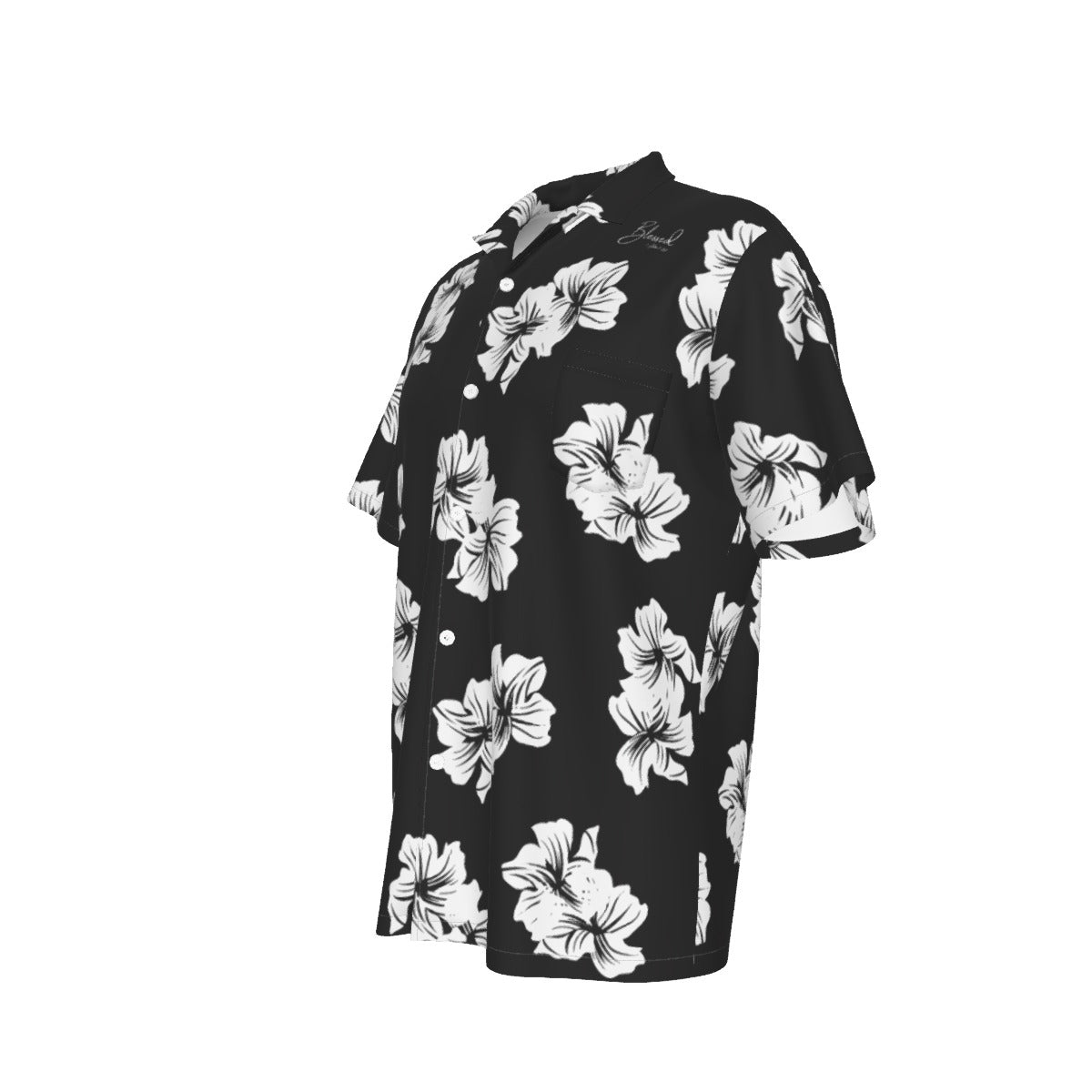 BLESSED 1 John 2:27 Black and White Floral Print Hawaiin Button Shirt With Pocket