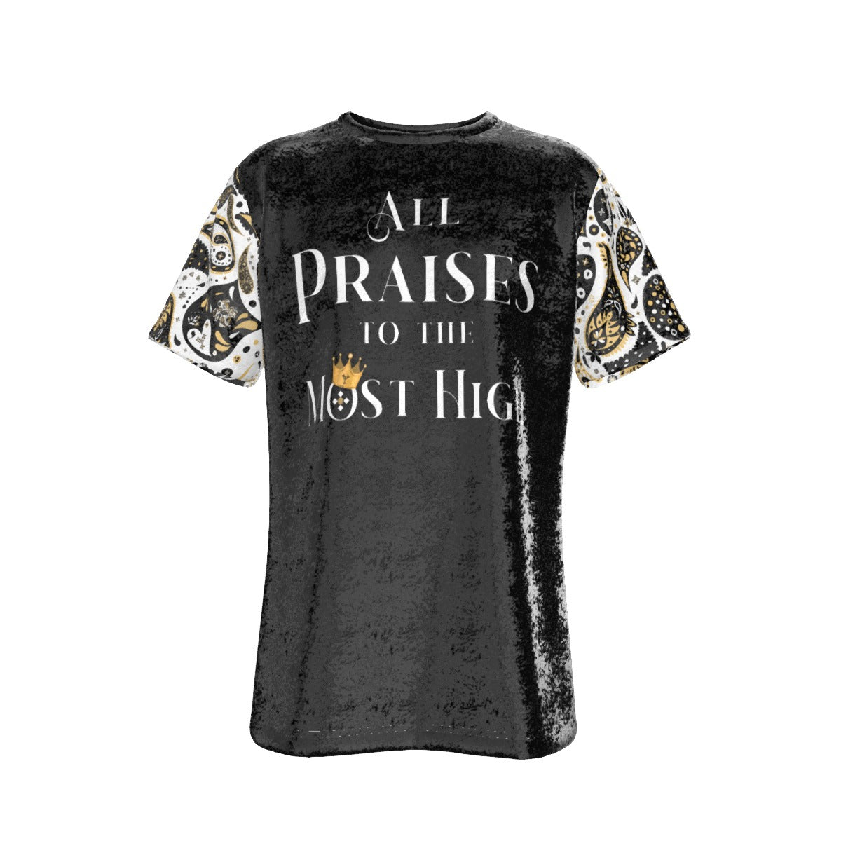 ALL PRAISES TO THE MOST HIGH Paisley Sleeve Velvet T Shirt