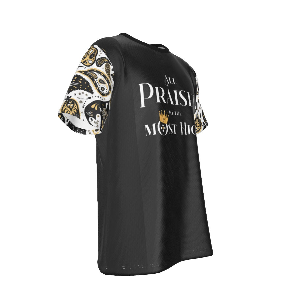 ALL PRAISES TO THE MOST HIGH Black Paisley Sleeve T Shirt