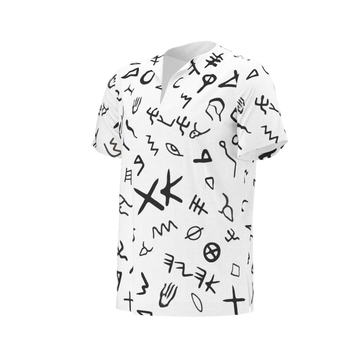 Men's AHAYAH Ancient Paleo Phoenician Pictograph Alphabet Pattern Dashiki Shirt