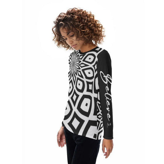 BELIEVE John 3:16 Sleeve Ethnic Pattern Long Sleeve T-shirt