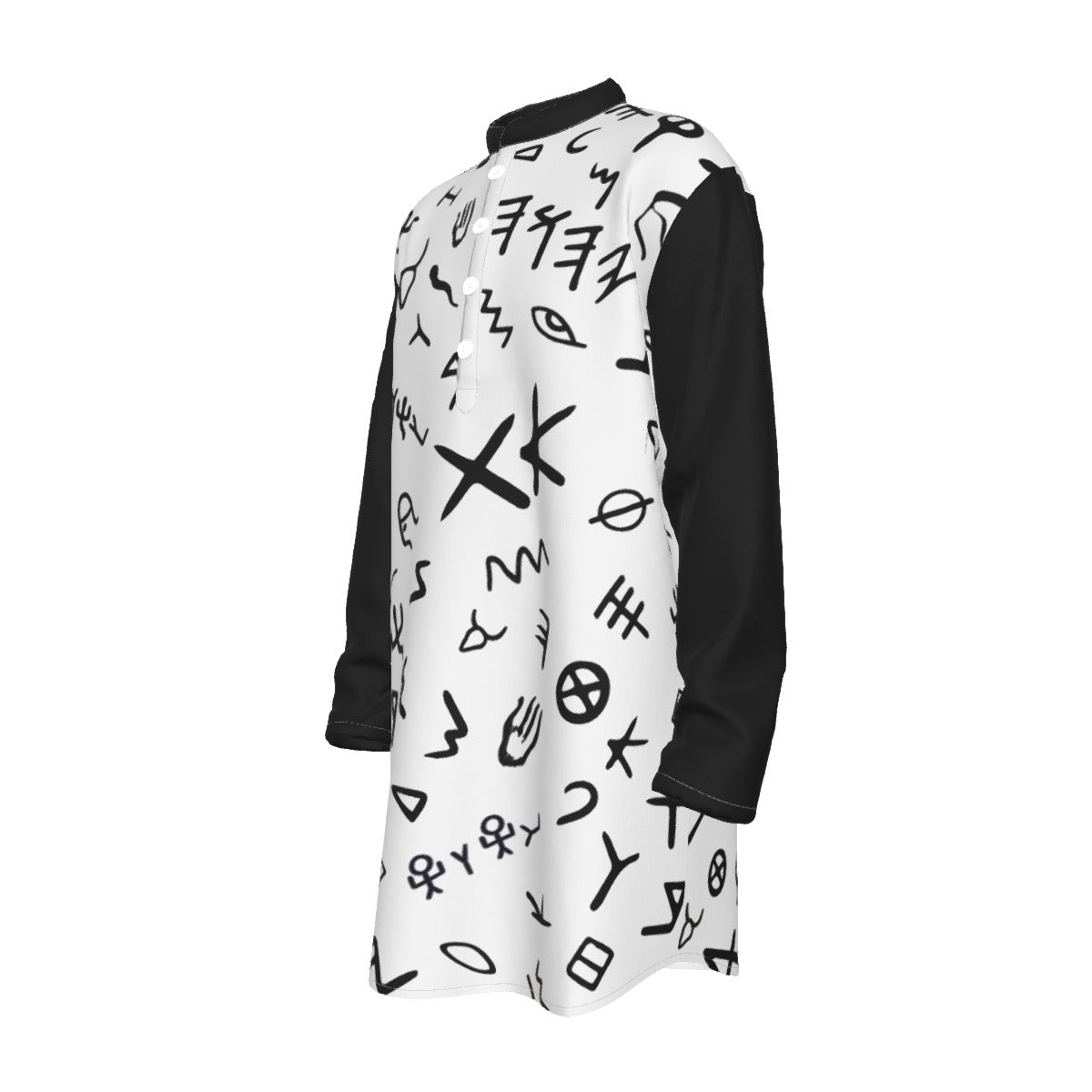 Men's YAHUAH Ancient Paleo Phoenician Pictograph Alphabet Pattern Stand-up Collar Long Shirt