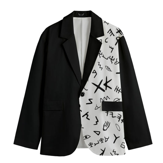 Men's Ancient Paleo Phoenician Pictograph Alphabet Casual Flat Lapel Collar Blazer