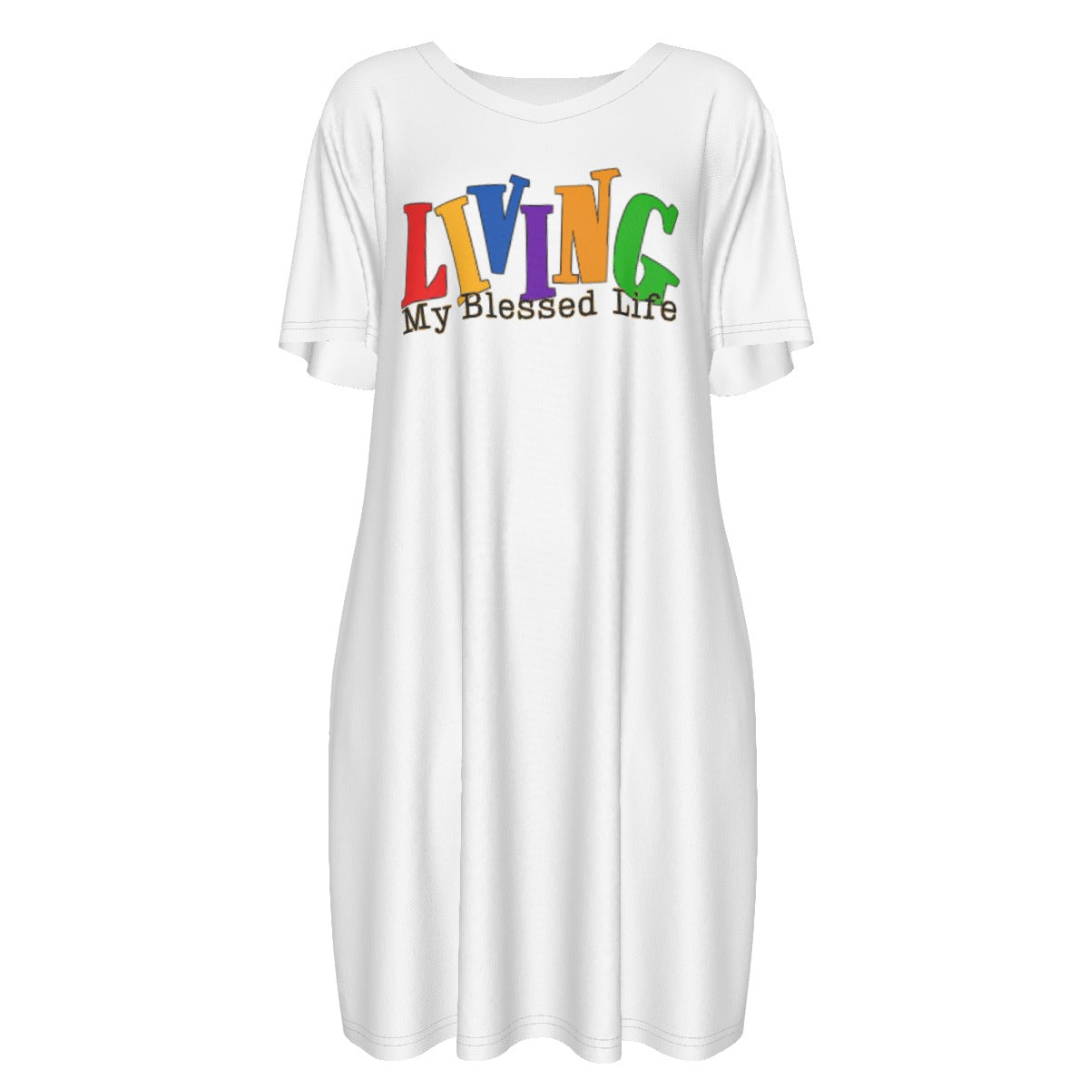 LIVING MY BLESSED LIFE Short Sleeve Casual Cotton Dress