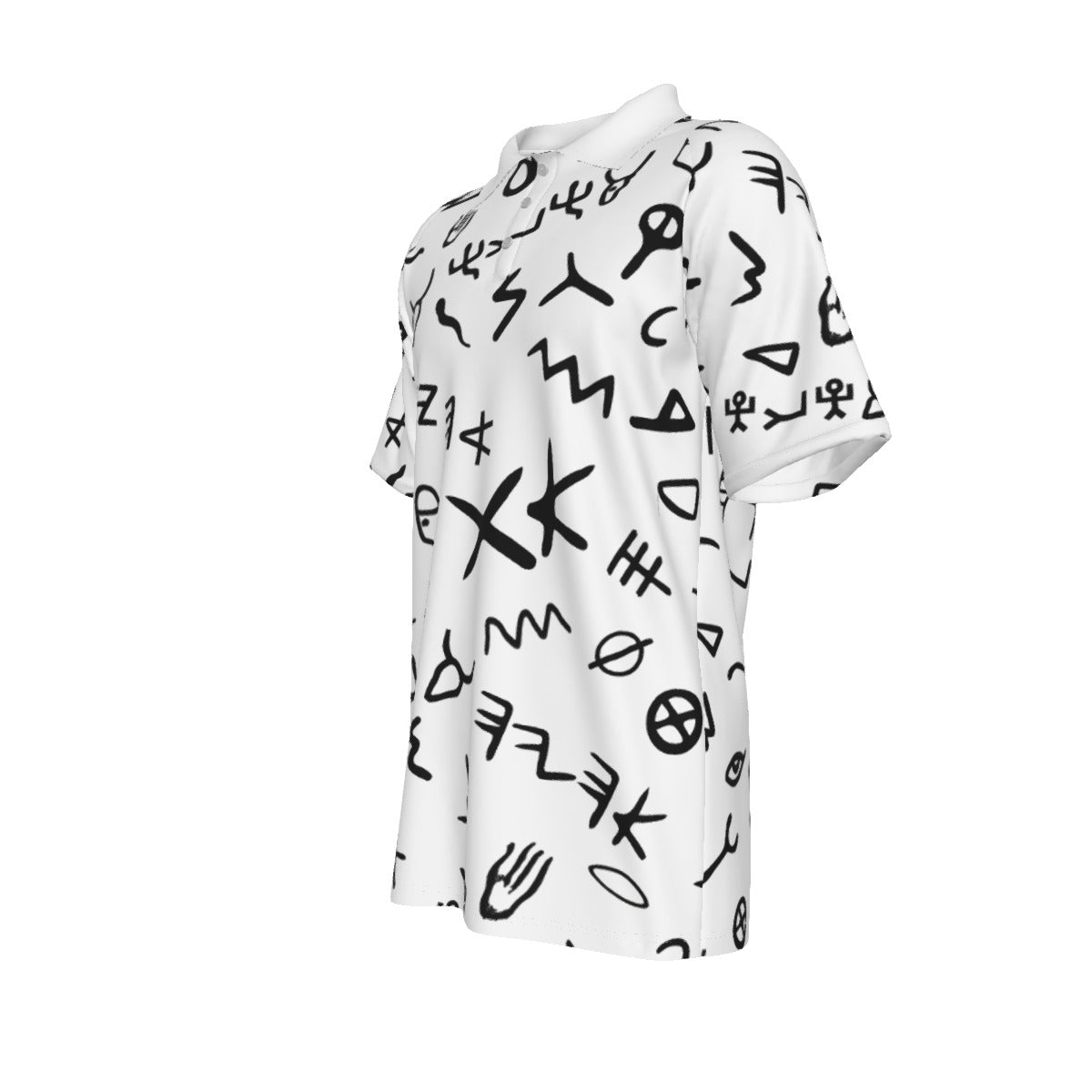 AHAYAH Ancient Paleo Phoenician Pictograph Alphabet Pattern Short Sleeve Polo Shirt With Button Closure