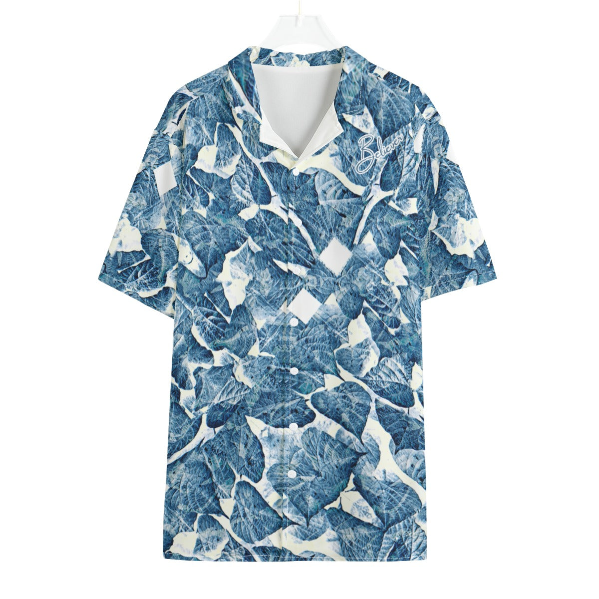 BELIEVER Blue Leaf Pattern Hawaiian Shirt