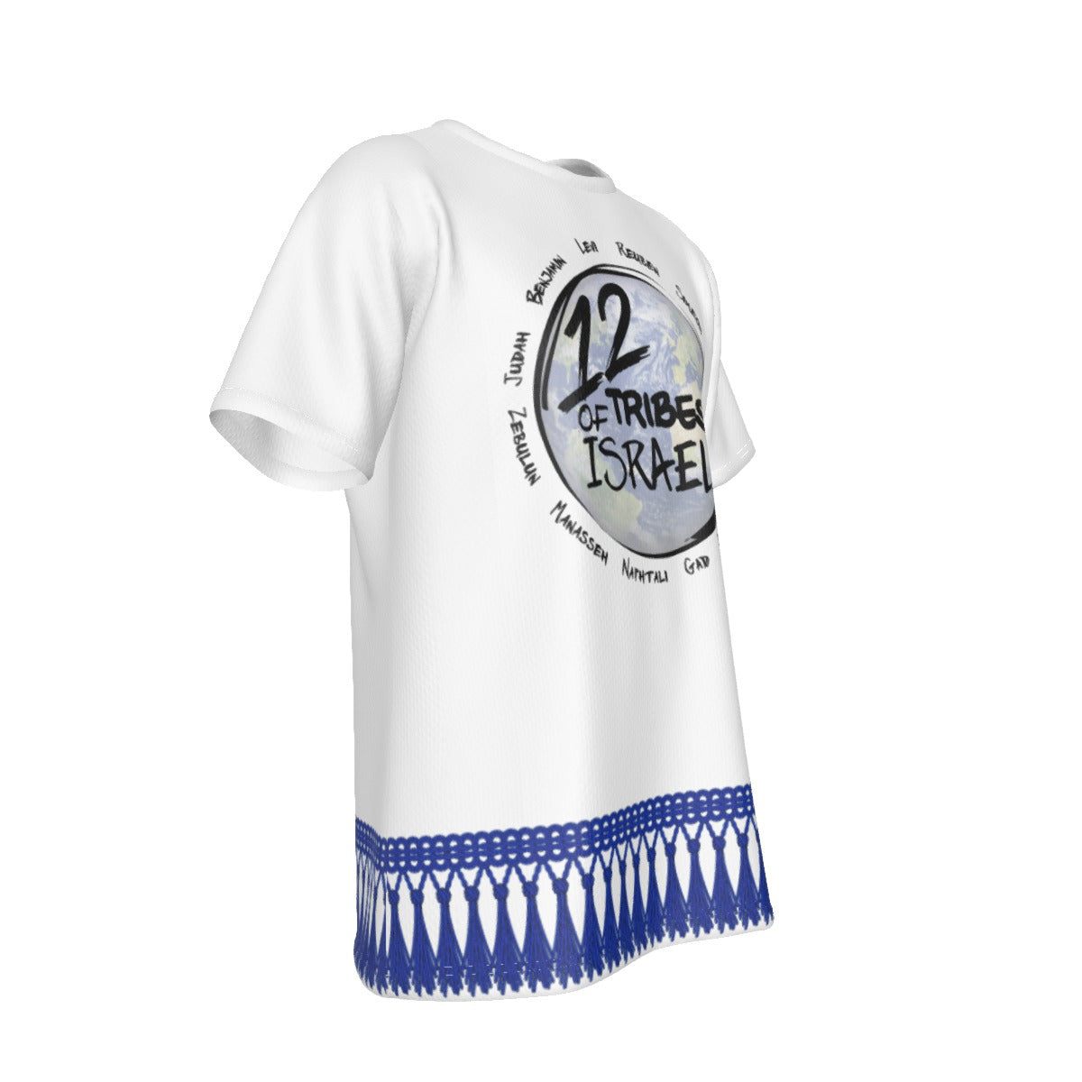 12 TRIBES OF ISRAEL Fringe Print White T Shirt