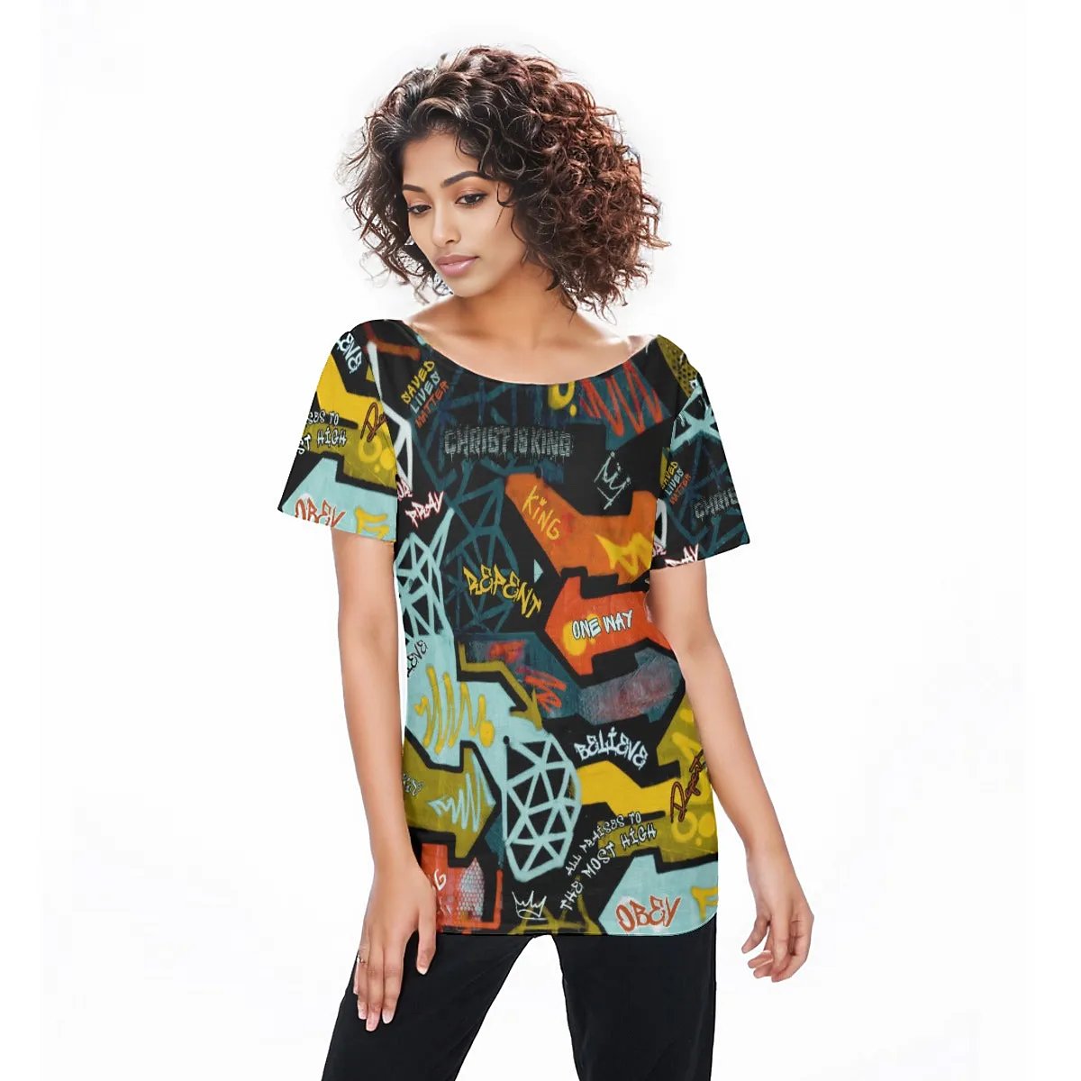 GRAFFITI GOD Off-Shoulder T-Shirt