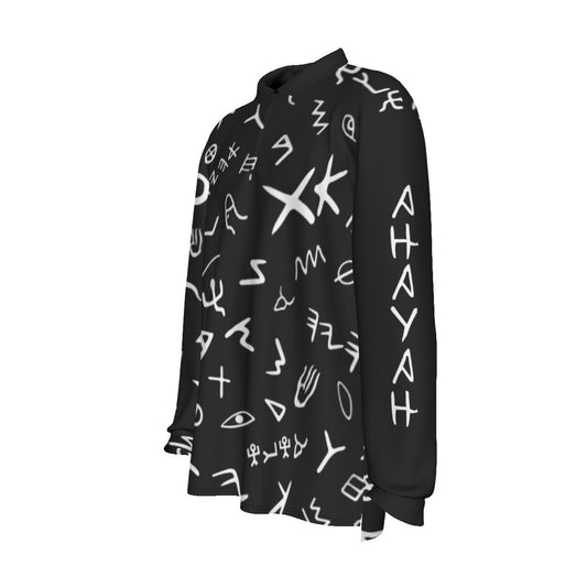 AHAYAH Ancient Paleo Phoenician Pictograph Alphabet Pattern Long Sleeve Polo Shirt