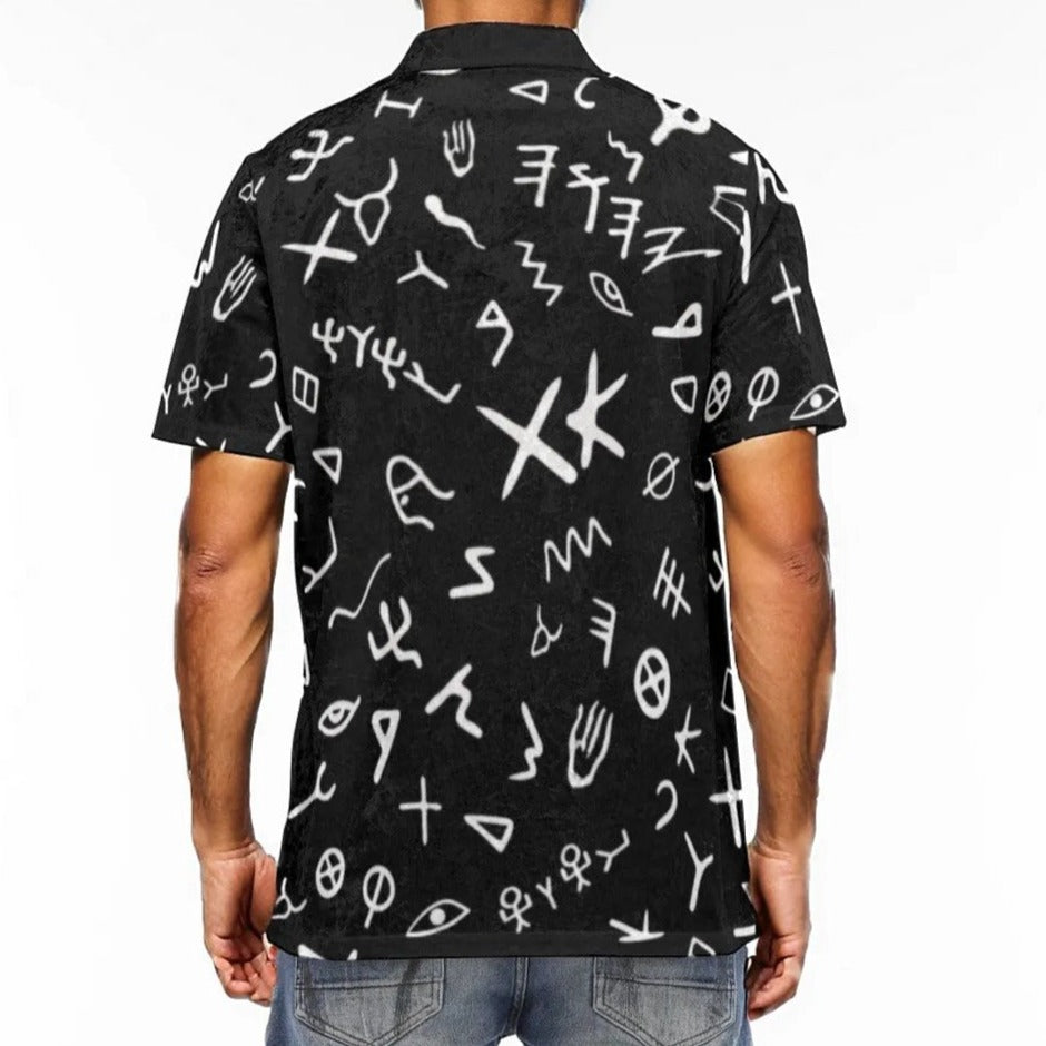 Men's YAHUAH Ancient Paleo Phoenician Pictograph Alphabet Pattern Velvet Polo Shirt