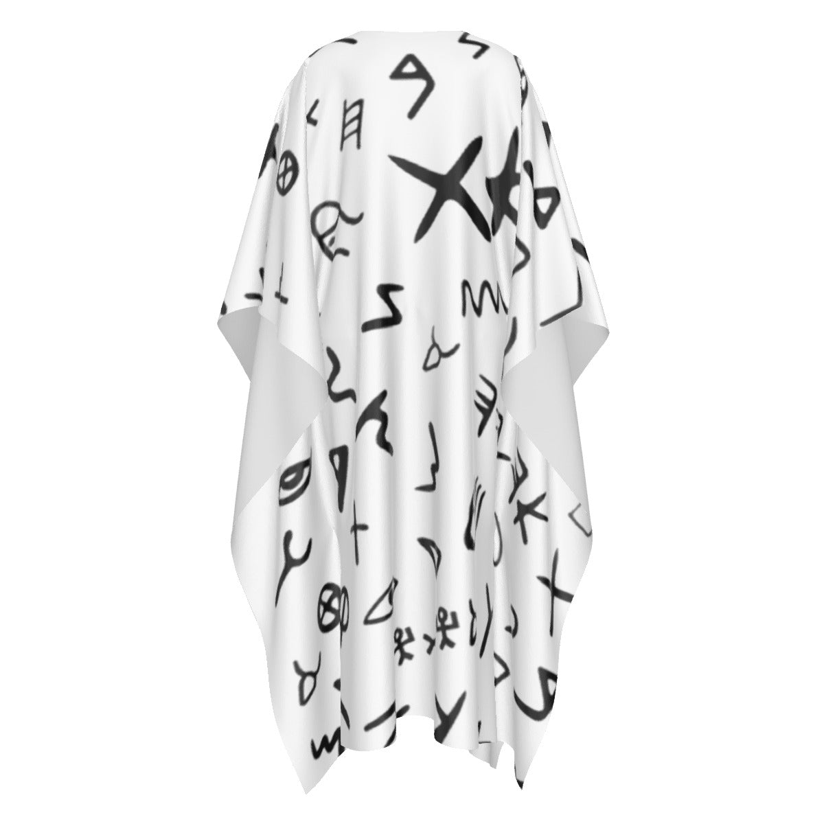 AHAYAH Ancient Paleo Phoenician Pictograph Alphabet Pattern Silk V Neck Coverall Robe