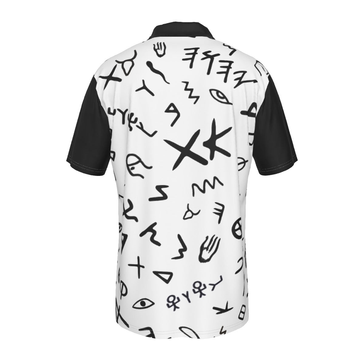 Men's YAHUAH Ancient Paleo Phoenician Pictograph Alphabet Pattern Short Sleeve Zip Collar Polo Shirt