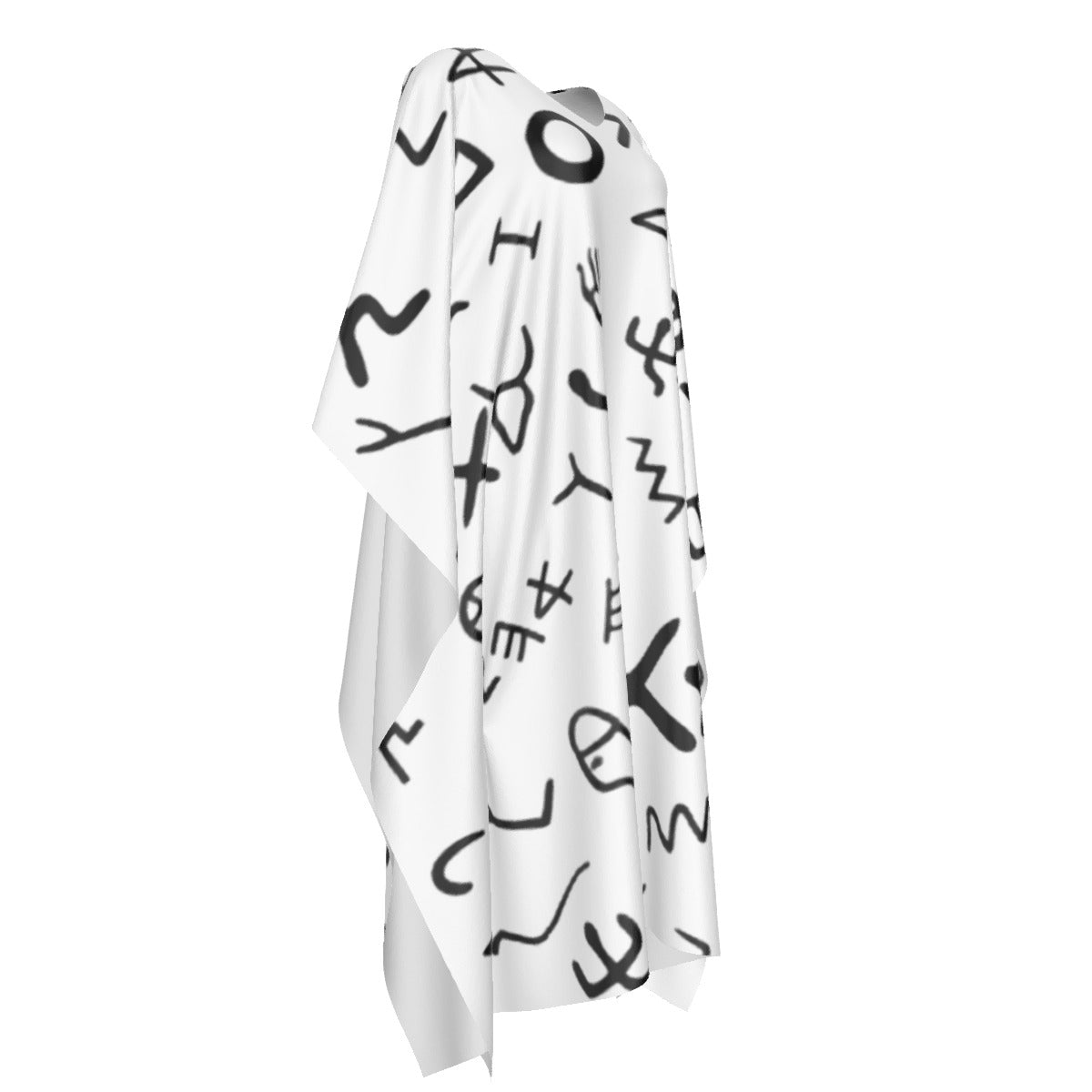 AHAYAH Ancient Paleo Phoenician Pictograph Alphabet Pattern Silk V Neck Coverall Robe