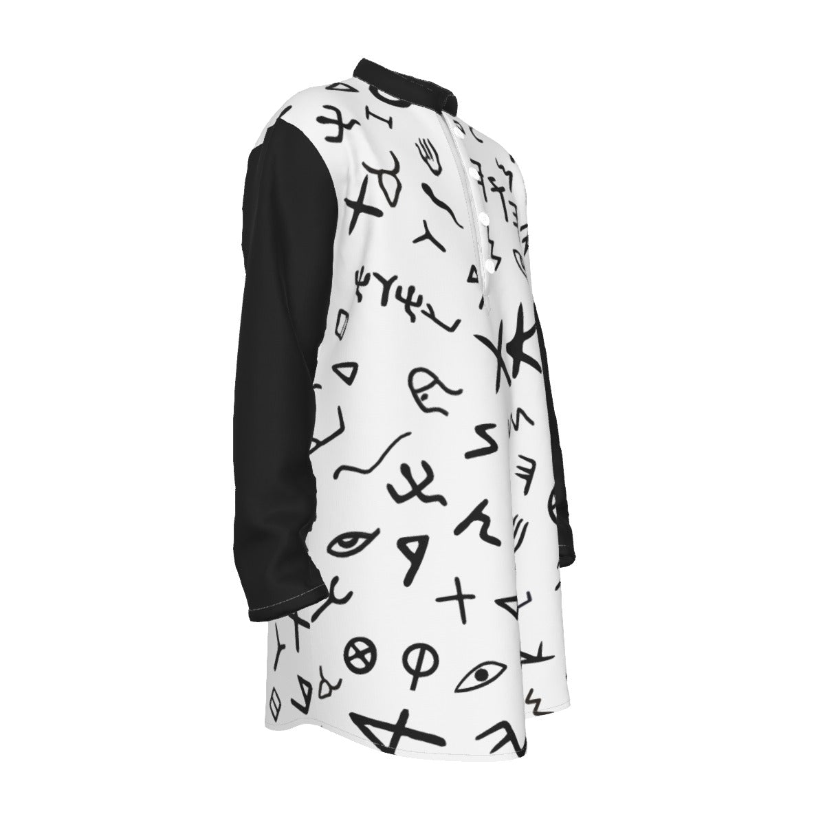 Men's YAHUAH Ancient Paleo Phoenician Pictograph Alphabet Pattern Stand-up Collar Long Shirt