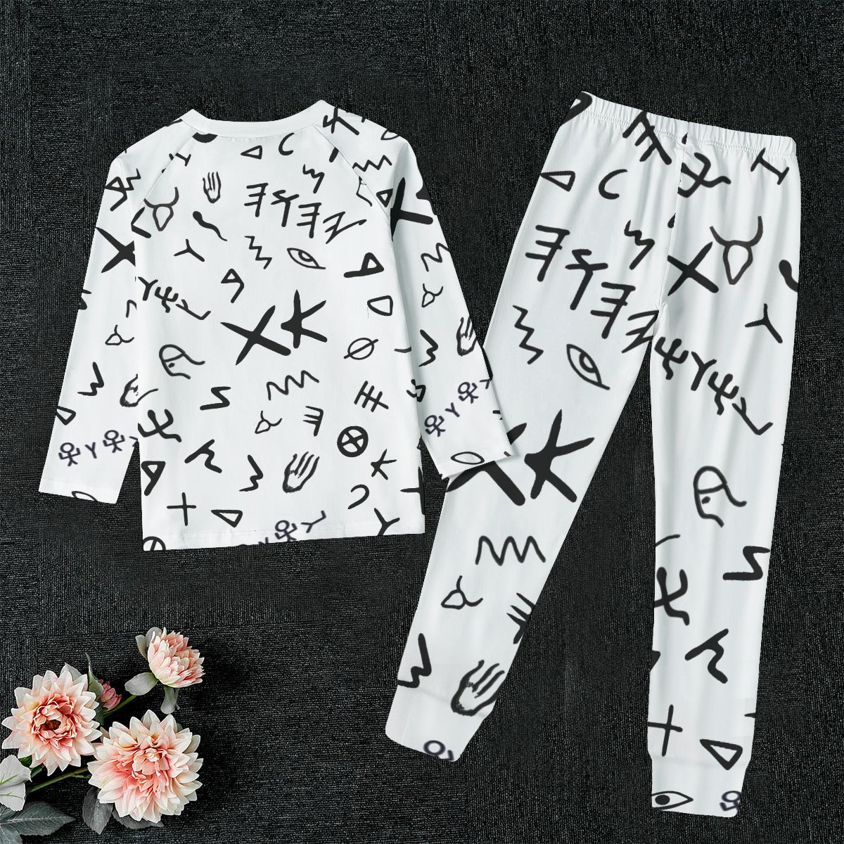 AHAYAH Ancient Paleo Phoenician Pictograph Alphabet Pattern Long Button Down Shirt