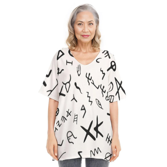 AHAYAH Ancient Paleo Phoenician Pictograph Alphabet Pattern Bat Sleeve Shirt