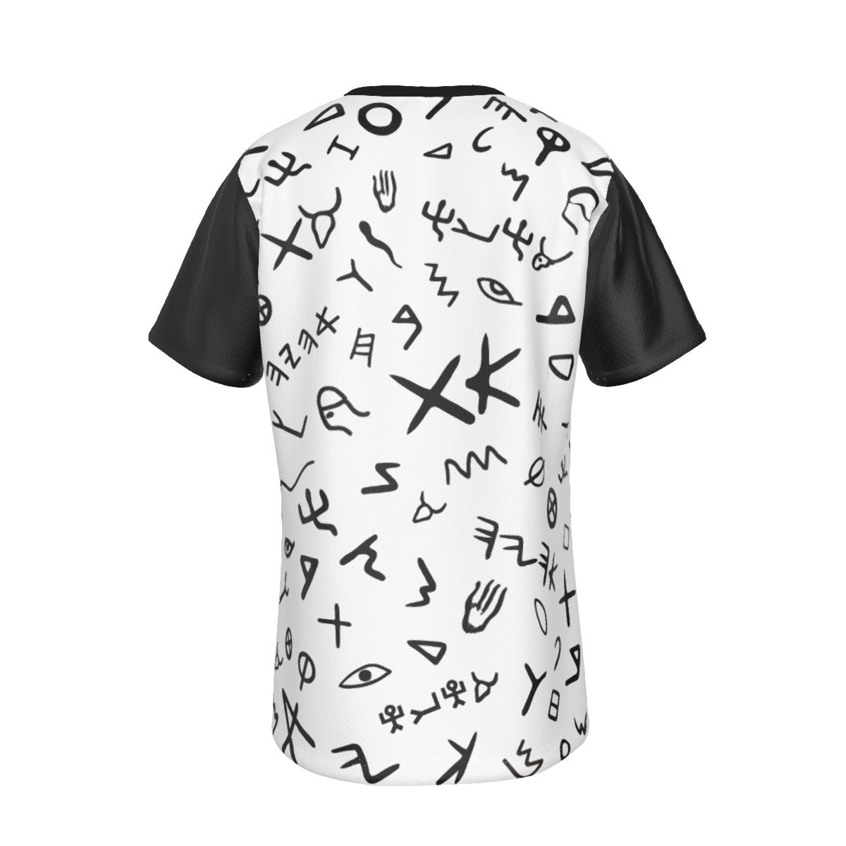 AHAYAH Paleo Phoenician Pictograph Hebrew Alphabet Black Sleeve Collar White T Shirt