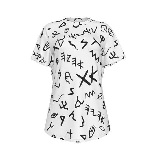 AHAYAH Ancient Paleo Phoenician Pictograph Alphabet Pattern O Neck T-Shirt