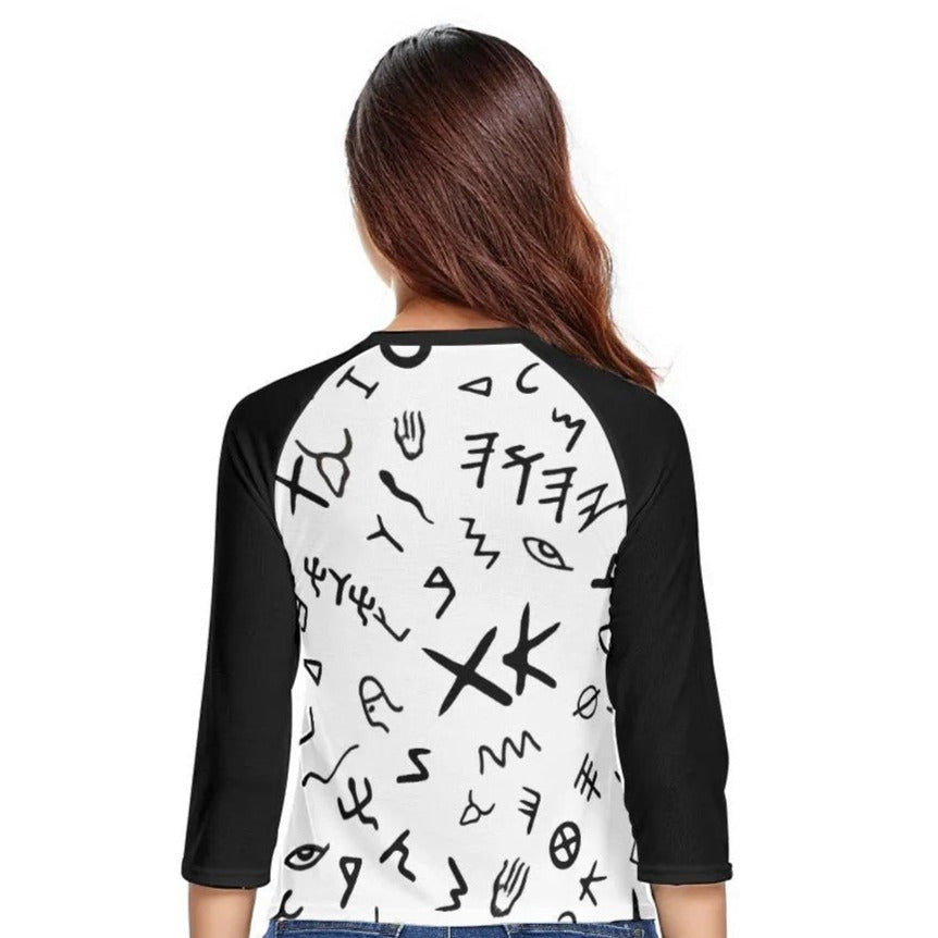 YAHUAH Ancient Paleo Phoenician Pictograph Alphabet Pattern Half Long Sleeve T Shirt