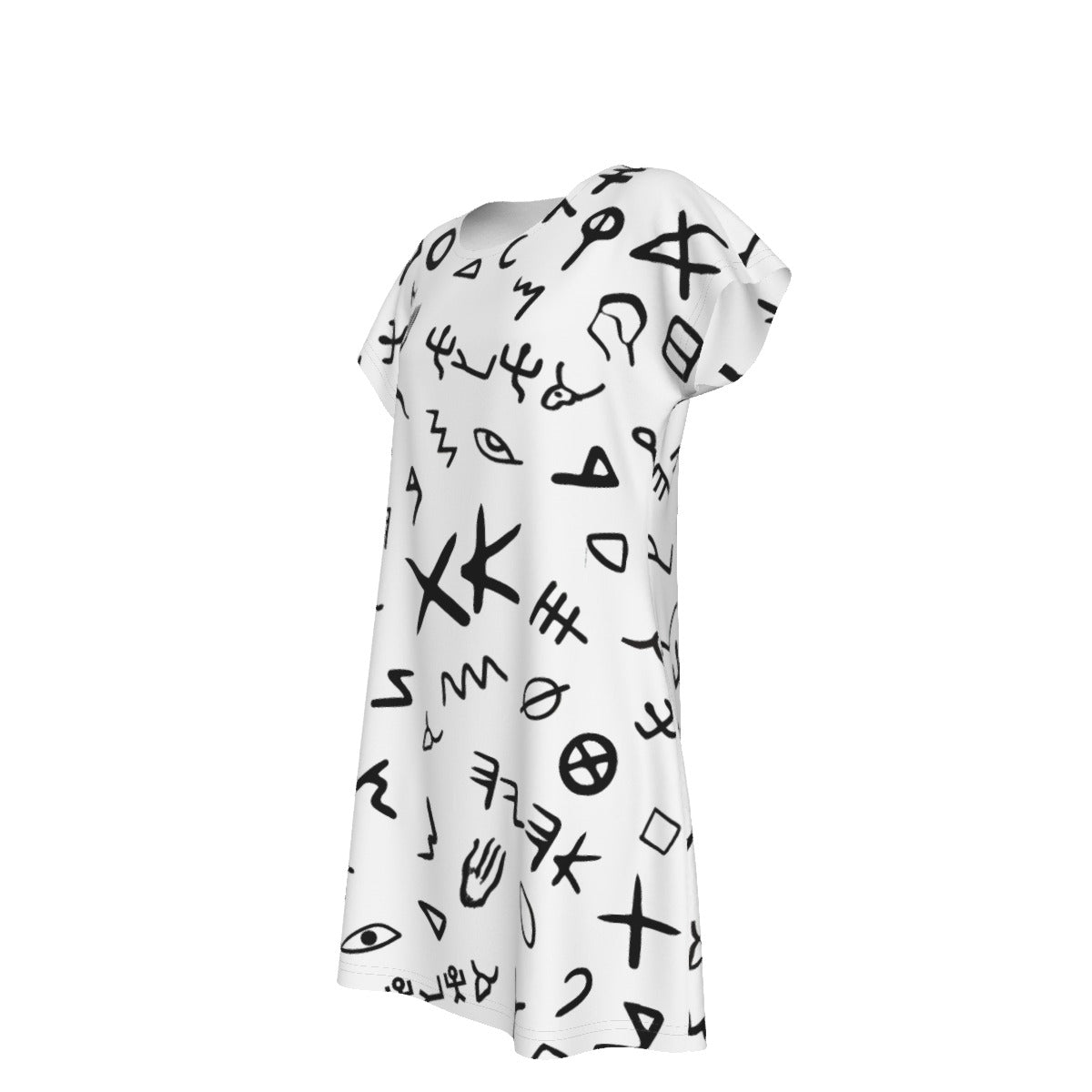 AHAYAH Ancient Paleo Phoenician Pictograph Alphabet Pattern Short Sleeve Dress