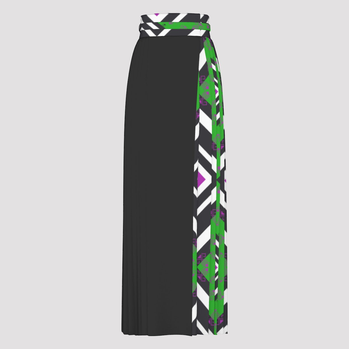 PROVERBS 31:30 Scripture Long Green, Purple, Black and White Pattern Pleated Skirt