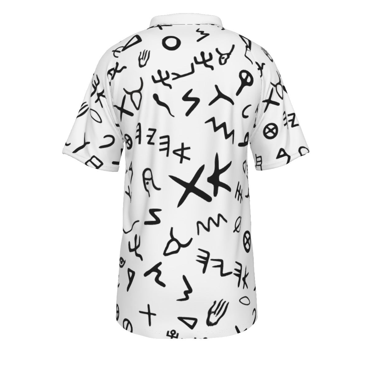 AHAYAH Ancient Paleo Phoenician Pictograph Alphabet Pattern Short Sleeve Polo Shirt With Button Closure