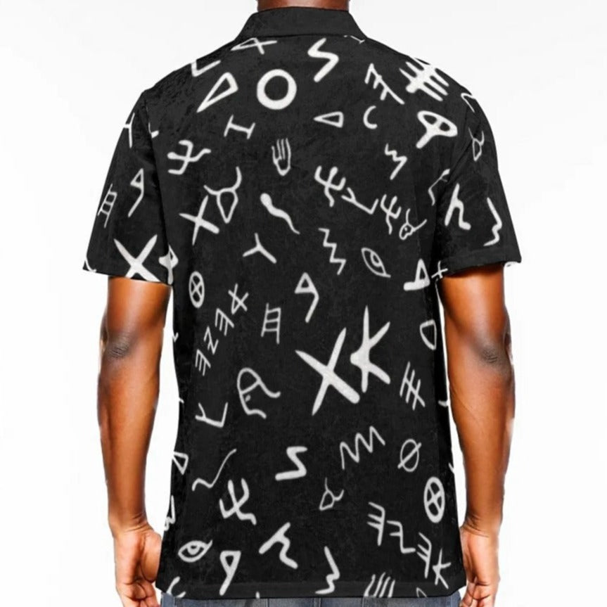 Men's AHAYAH Ancient Paleo Phoenician Pictograph Alphabet Pattern Velvet Polo Shirt