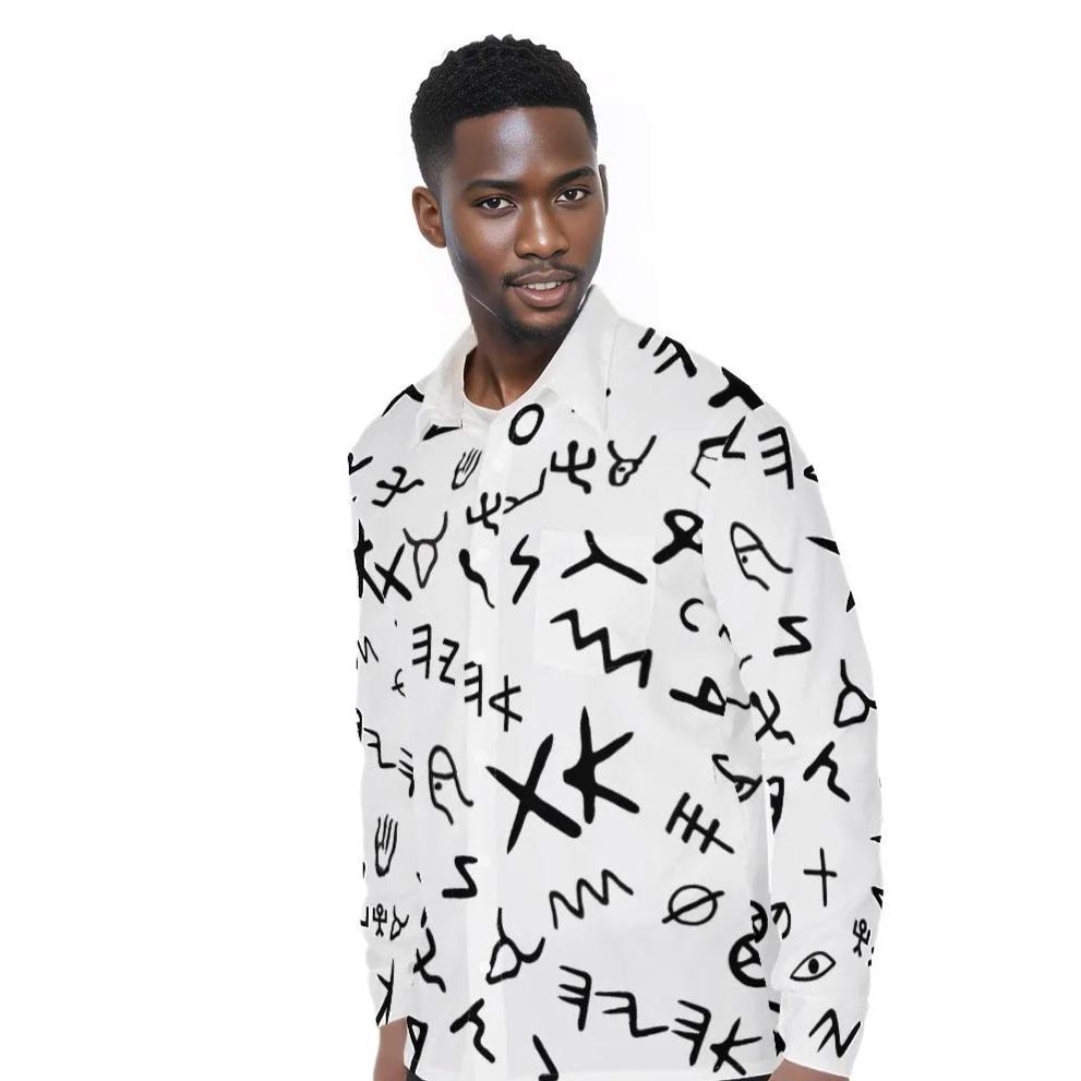 AHAYAH Ancient Paleo Phoenician Pictograph Alphabet Pattern Long Sleeve Shirt