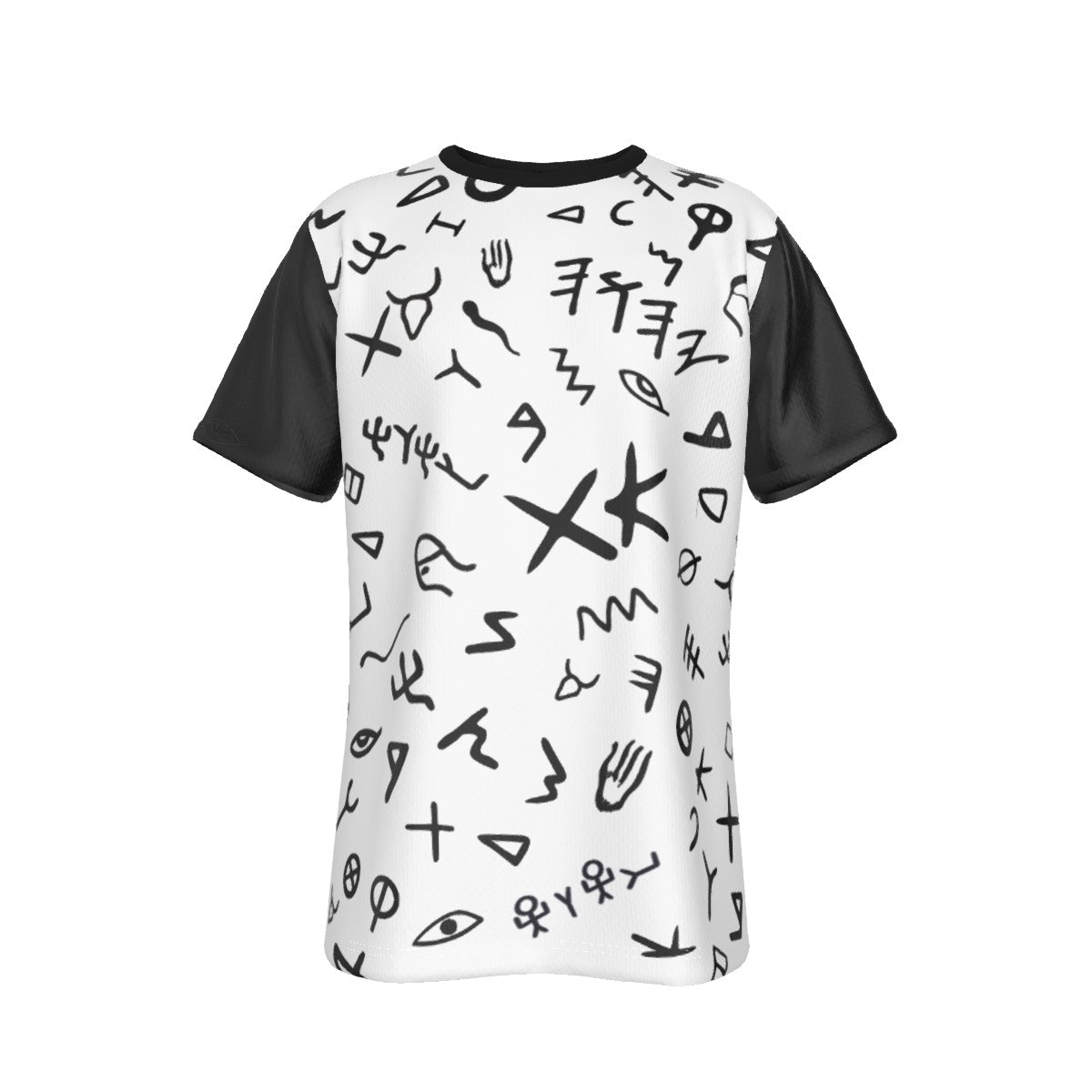 YAHUAH Paleo Phoenician Pictograph Alphabet Black Sleeve / Collar White T Shirt