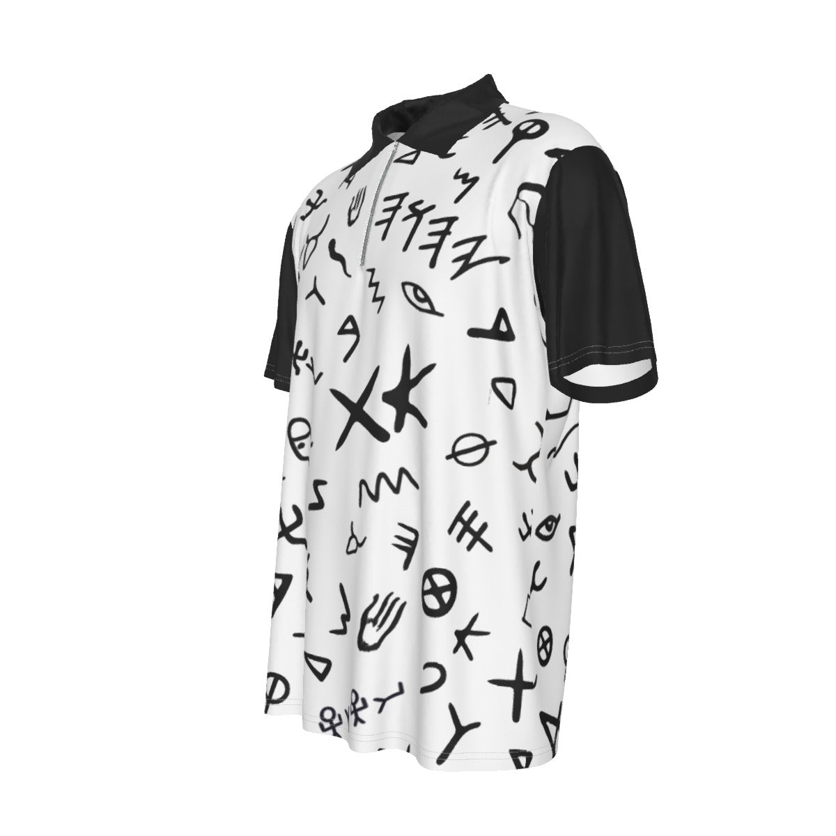 Men's YAHUAH Ancient Paleo Phoenician Pictograph Alphabet Pattern Short Sleeve Zip Collar Polo Shirt