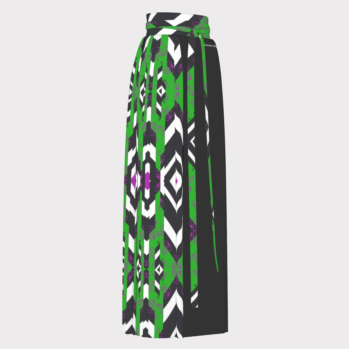 PROVERBS 31:30 Scripture Long Green, Purple, Black and White Pattern Pleated Skirt