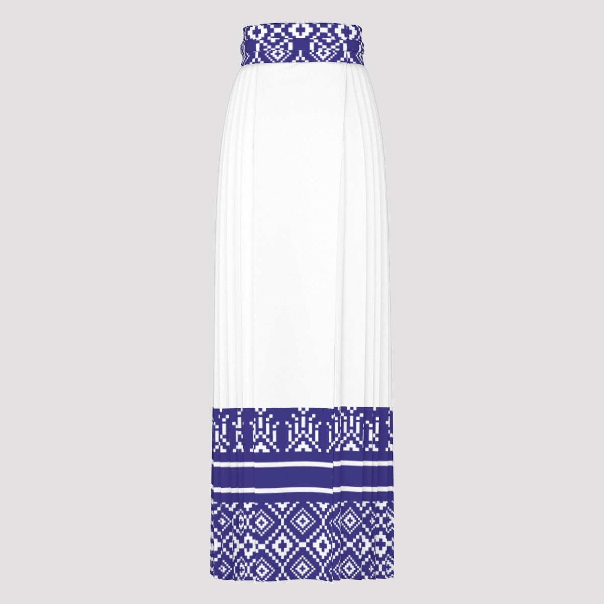 ROMANS 8:28 Scripture Blue and White Ethnic Pattern Long Pleated Skirt