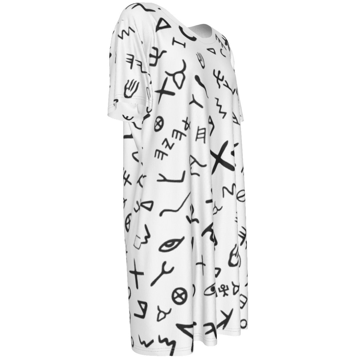 AHAYAH Ancient Paleo Phoenician Pictograph Alphabet Cotton Short Sleeve Dress