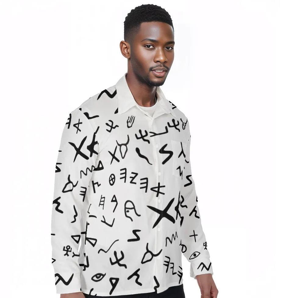 AHAYAH Ancient Paleo Phoenician Pictograph Alphabet Pattern Long Sleeve Shirt