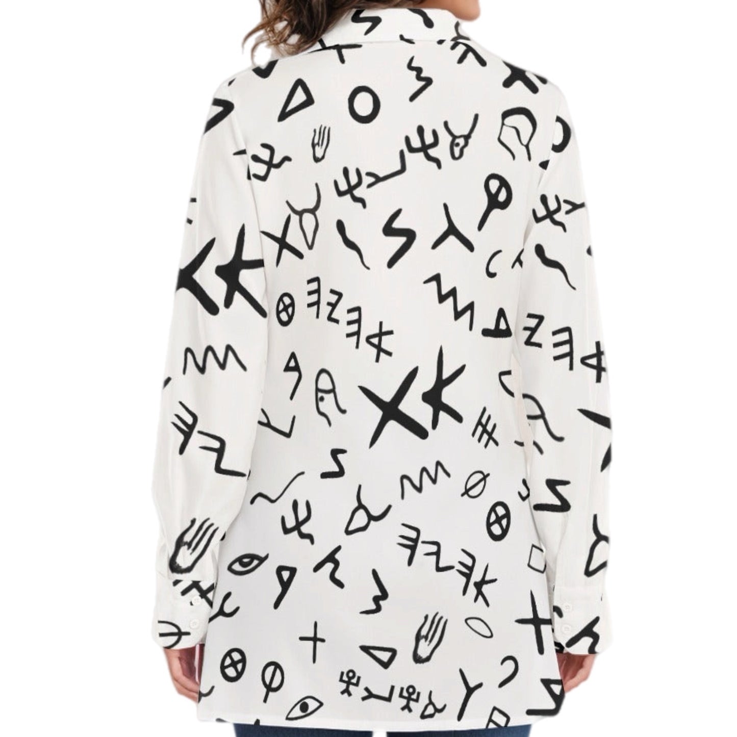 AHAYAH Ancient Paleo Phoenician Pictograph Alphabet Pattern Cotton Button Down Shirt