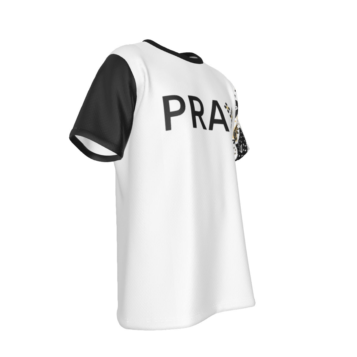 PRAY Matthew 21:22 Scripture Paisley Sleeve Black T Shirt