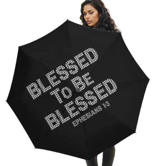 BLESSED TO BE BLESSED Ephesians 1:3 Houndstooth Print Black Umbrella